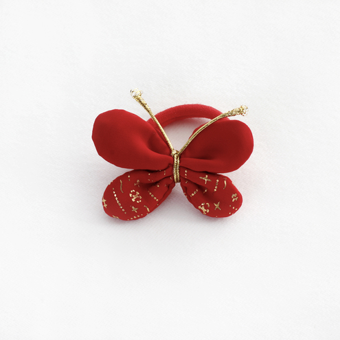 Elastico tessuto fantasia rosso oro farfalla