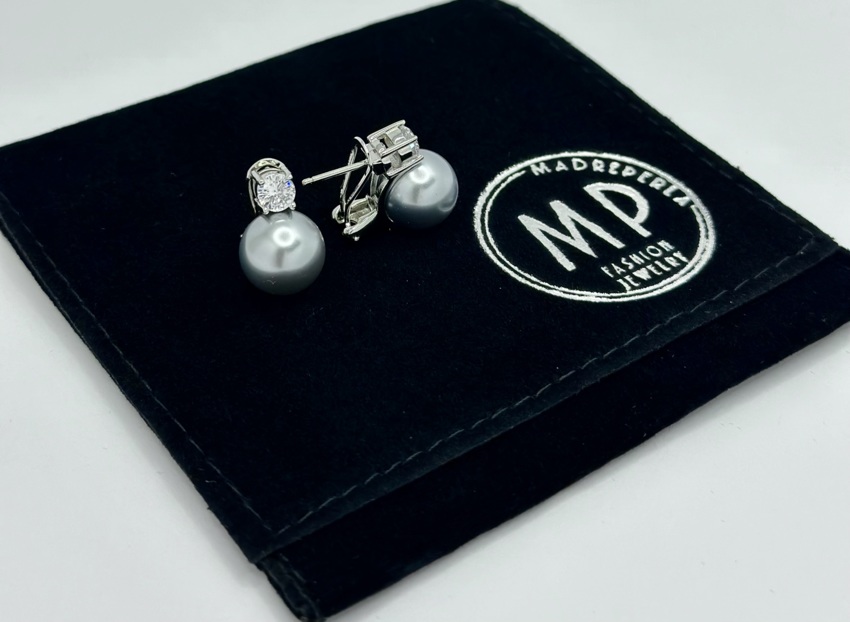 Orecchini Perla con zirconi naturali - grigio perla  