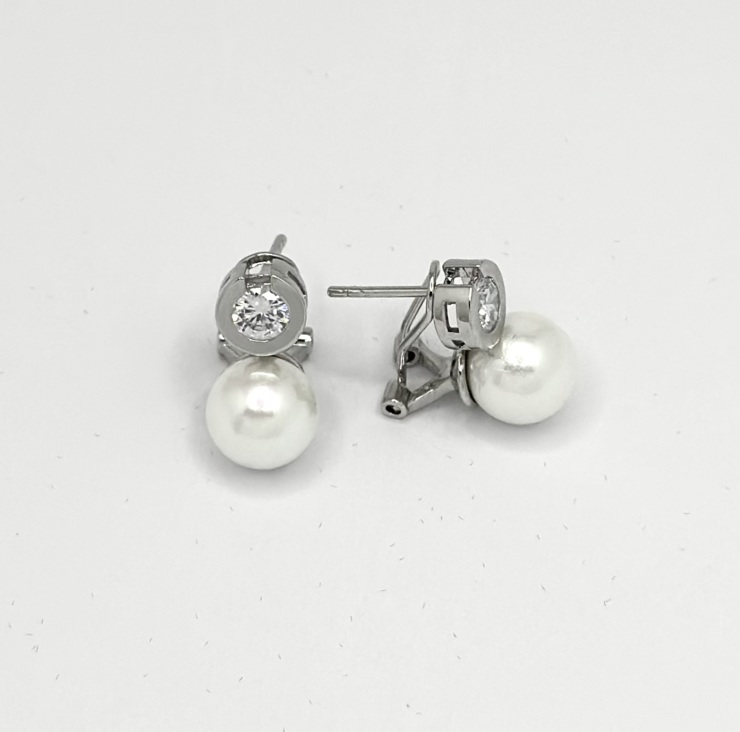 Orecchini Perla con zirconi naturali - bianco sposa